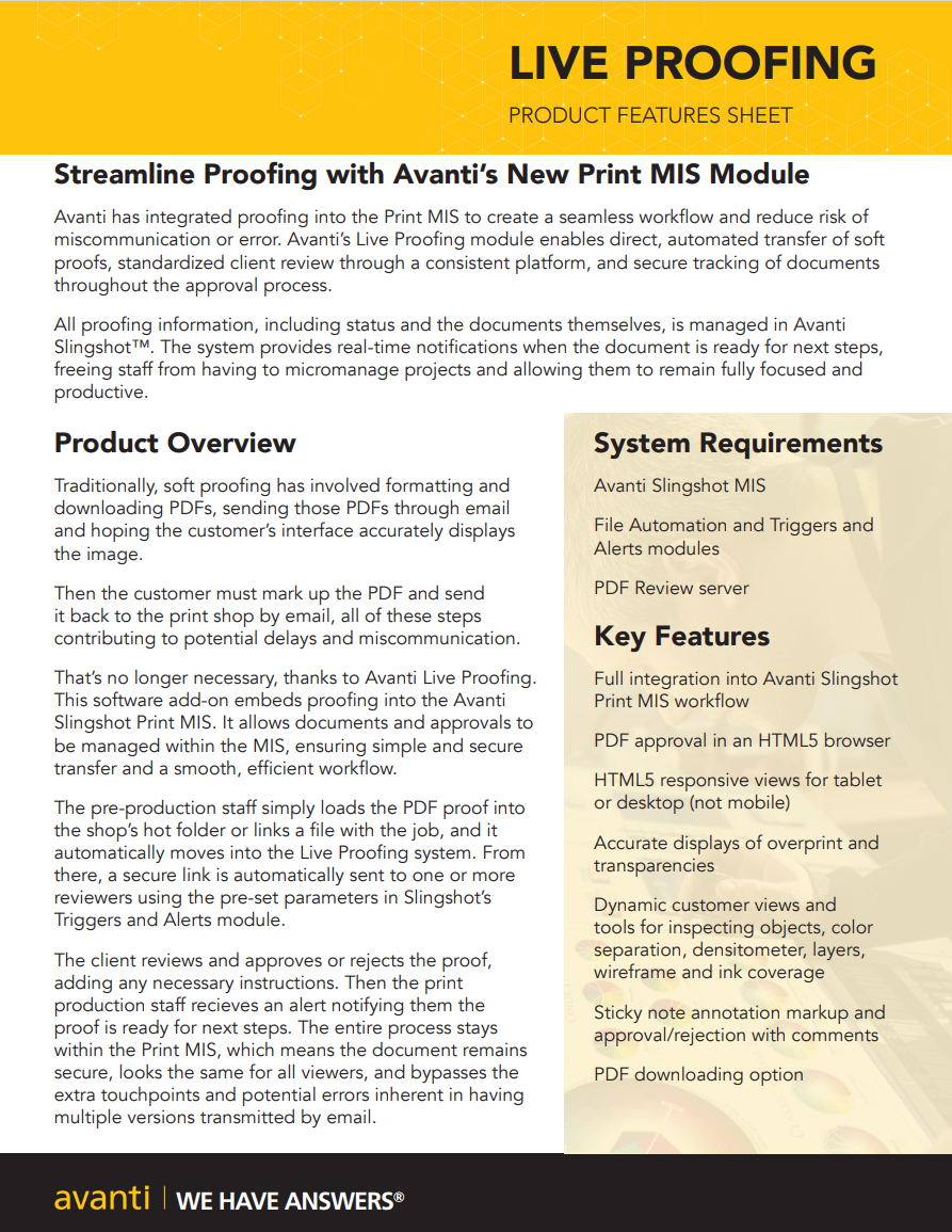 Avanti - Features Sheet